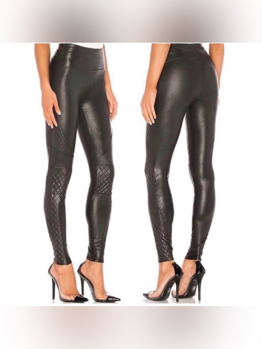 SPANX High-Rise Faux Leather Quilted Leggings in Very Black Size Medium